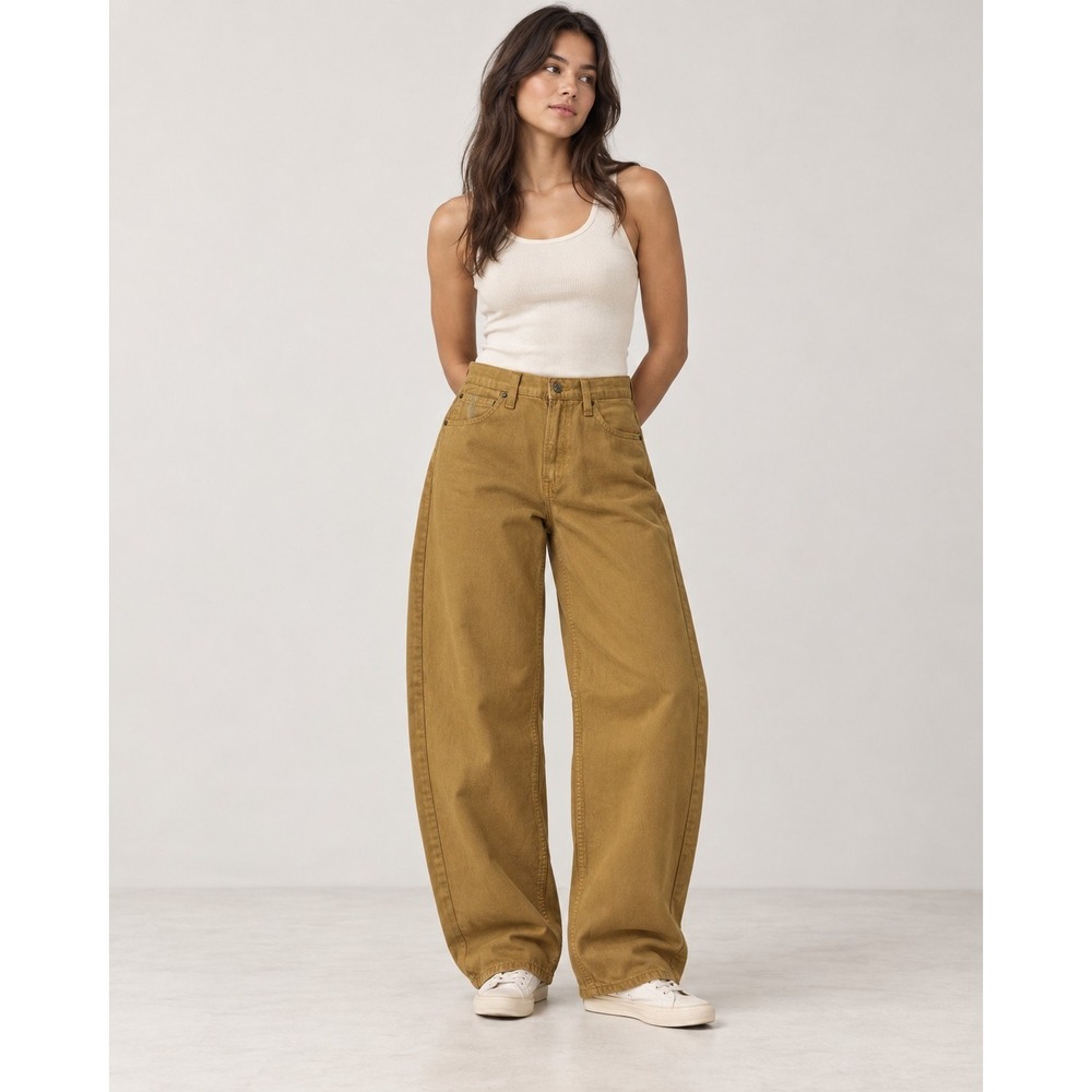 Gap Barrel High Rise Pants Camel Brown Tan Curved Leg Trousers 29 8R